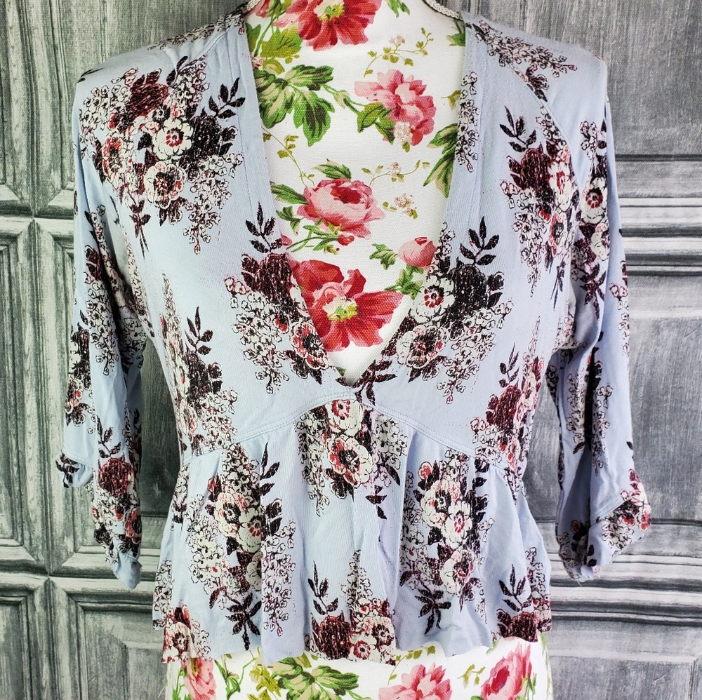 Free people blue Floral v neck crop top (L)